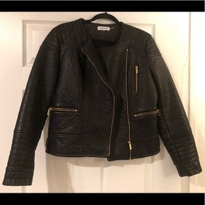 Calvin Klein Black/Gold Moto Leather Jacket Size M